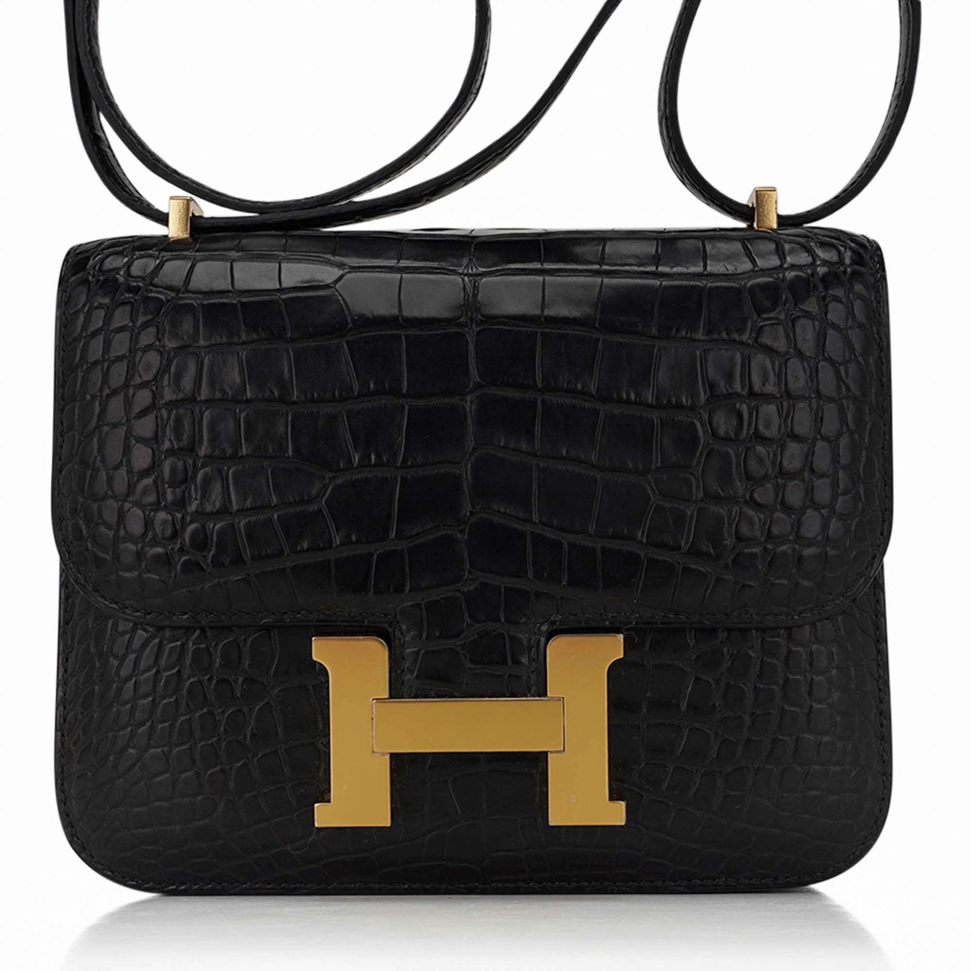 Hermes Mini Constance 18 Bag Black Matte Alligator with Gold