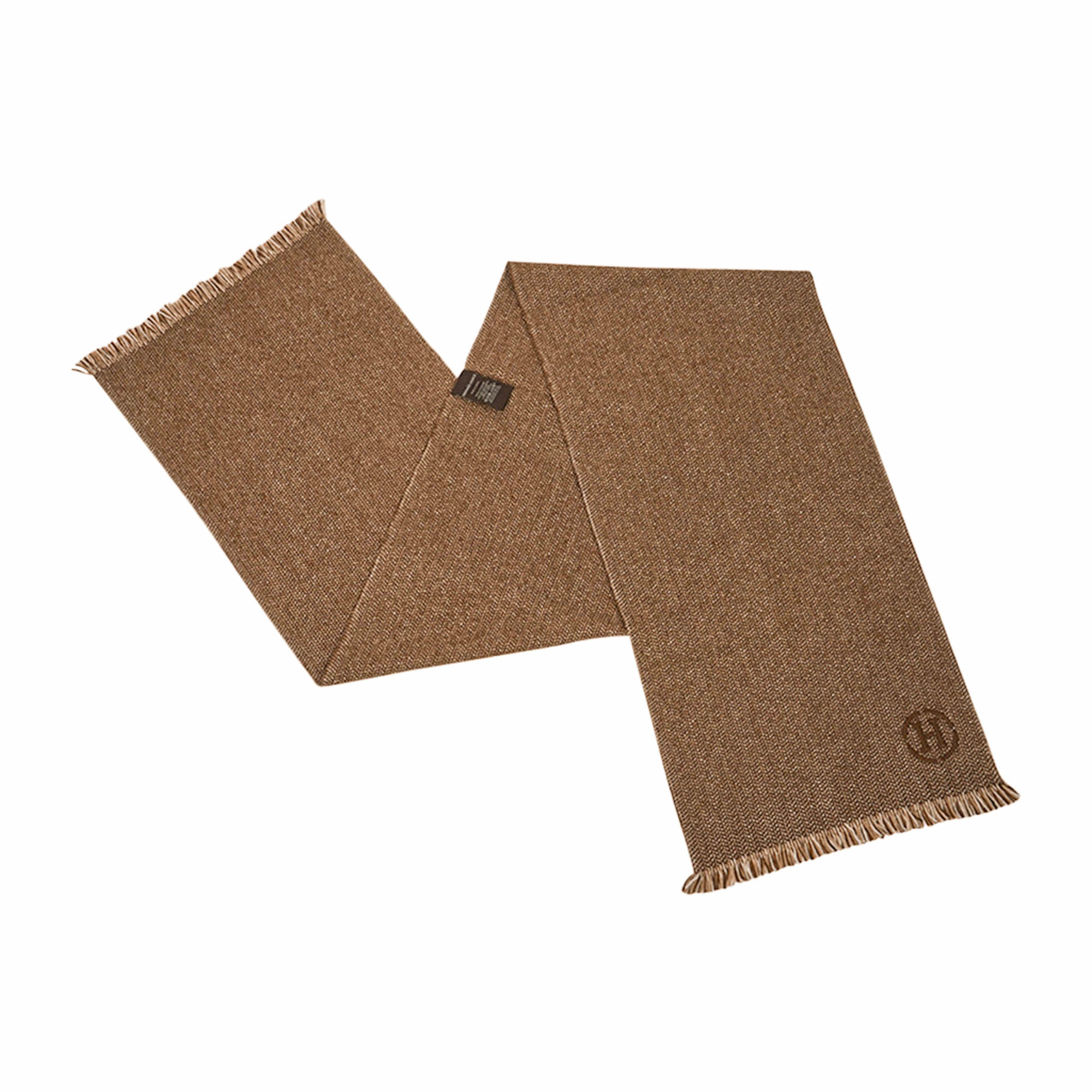 Hermès Granite Cashmere Fringed Muffler – Caramel Camel Ecru