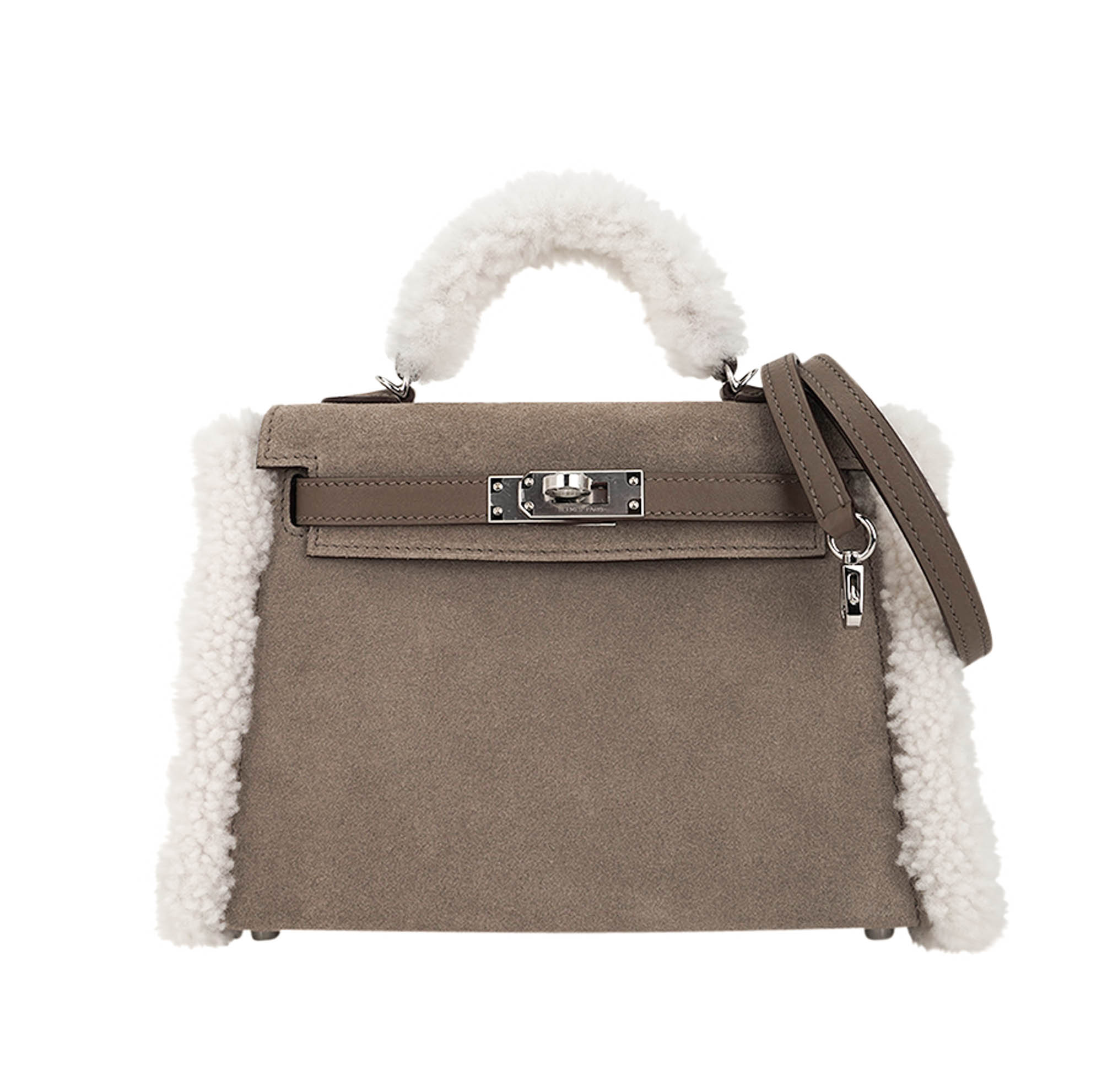Hermes Kelly 20 Teddy Pluch Gris Caillou Grizzly Shearling and 