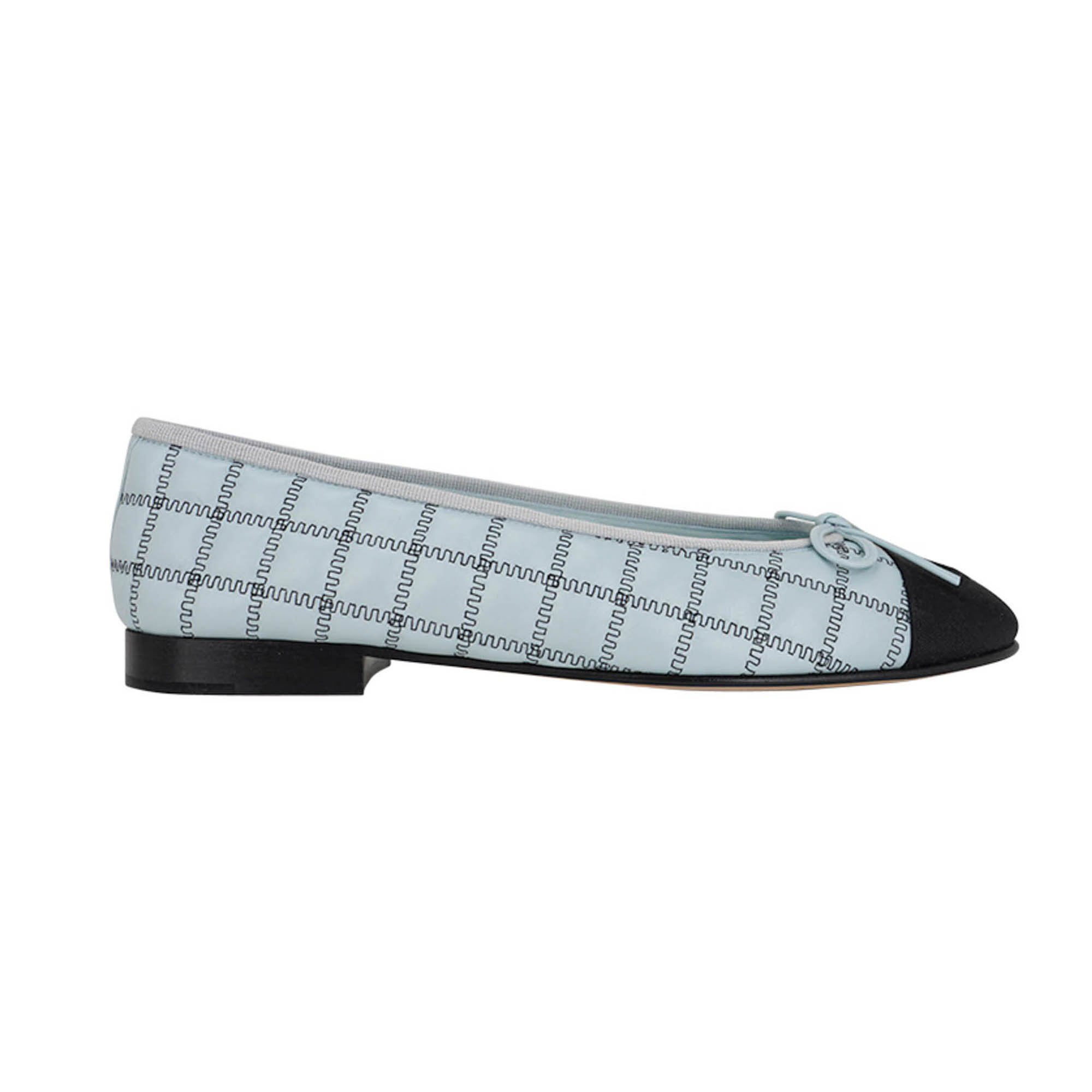Chanel Light Blue and Black Quilted Ballet Flats with CC Logo | Mightychic