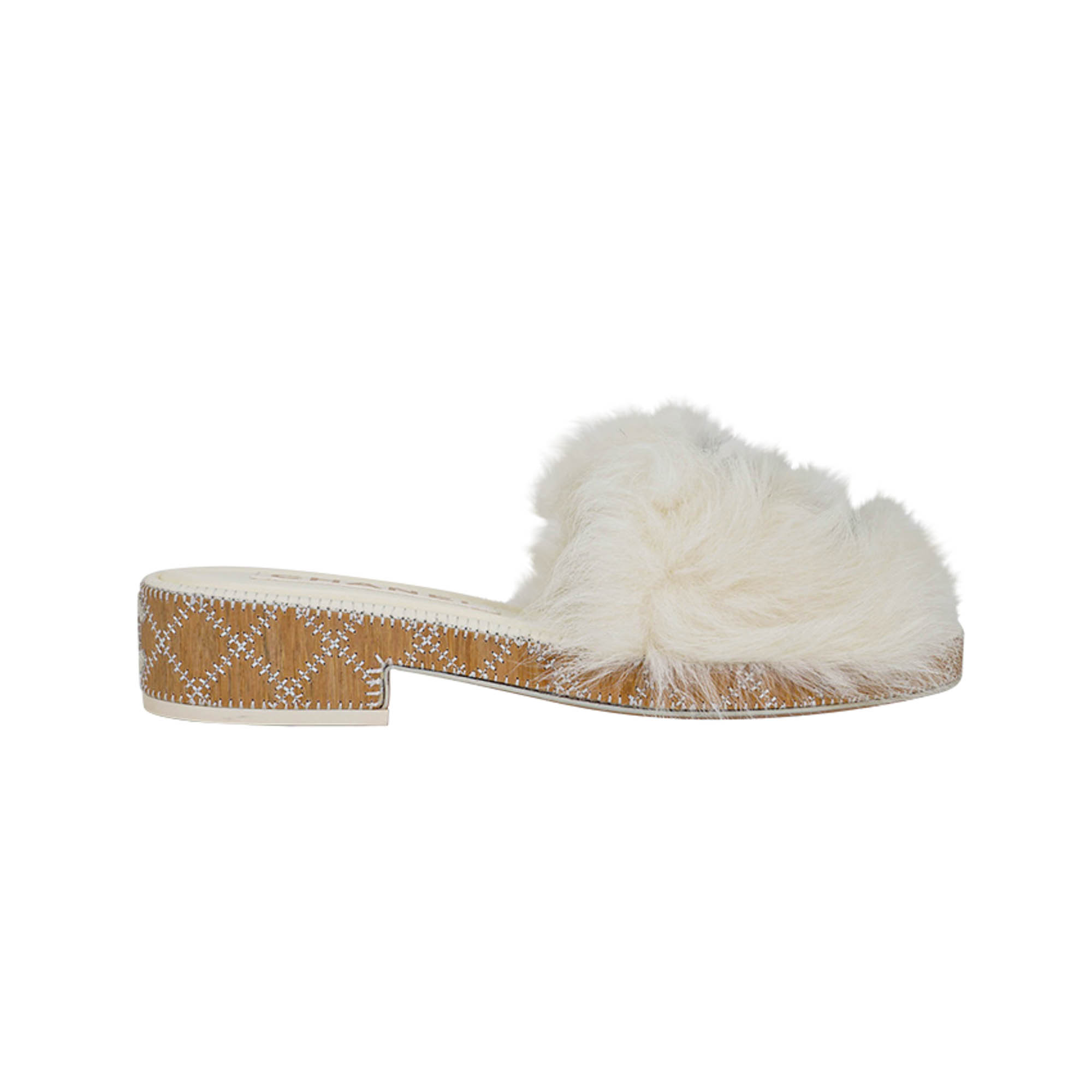 Chanel Shoe White Shearling Black CC Logo Mule 37.5 | Mightychic