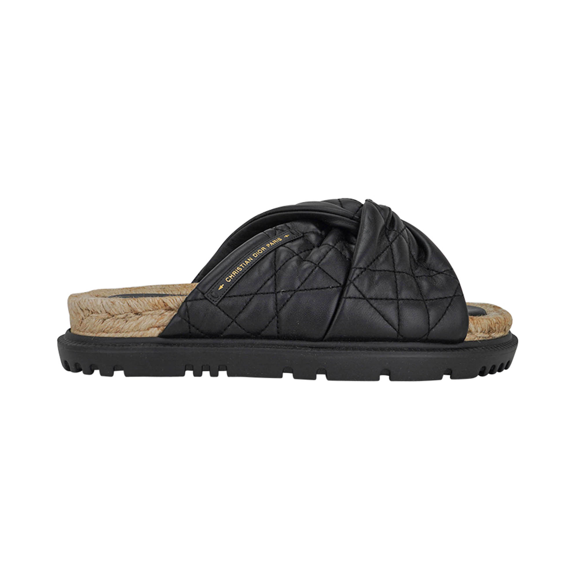 Christian Dior Cannage Dtwist Espadrille Slide Sandals Black