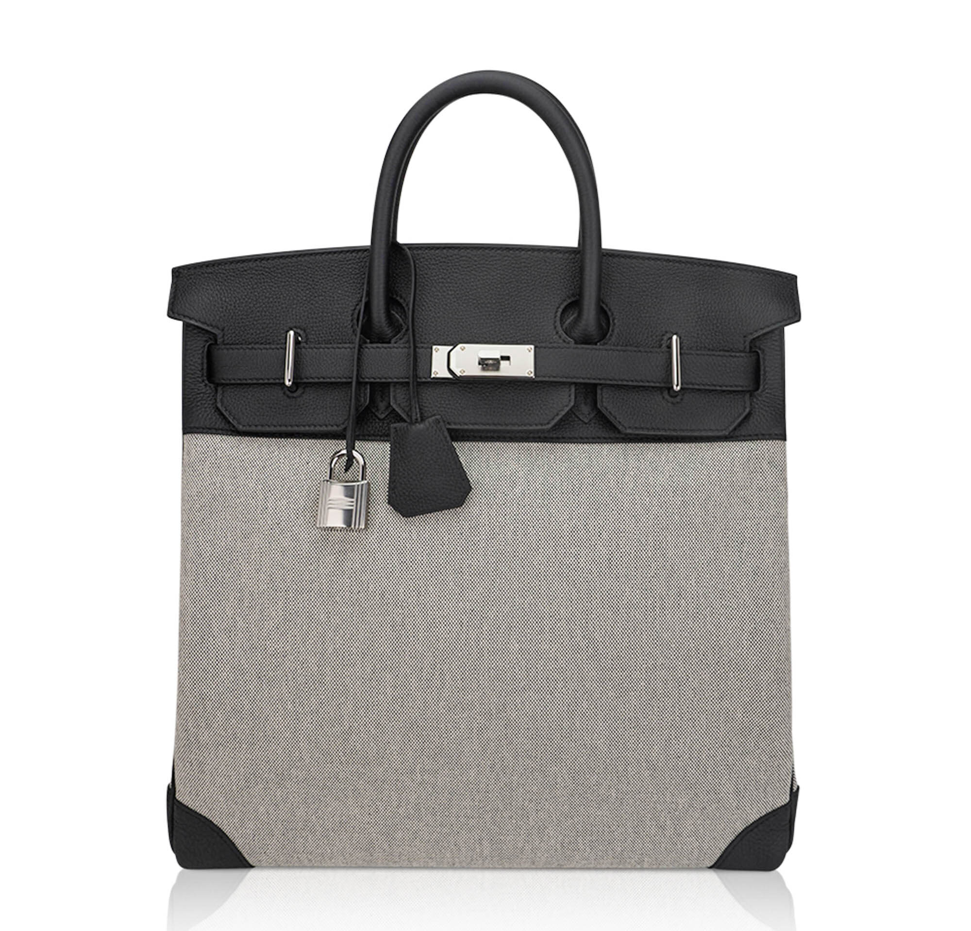 Hermès HAC 40 Black Togo Toile Palladium Travel Bag